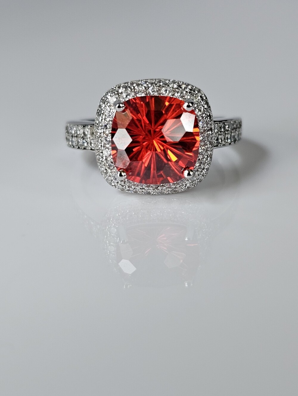 Fancy Cut High Grade CZ Fire Colored Sterling Silver Ring Size 8!
